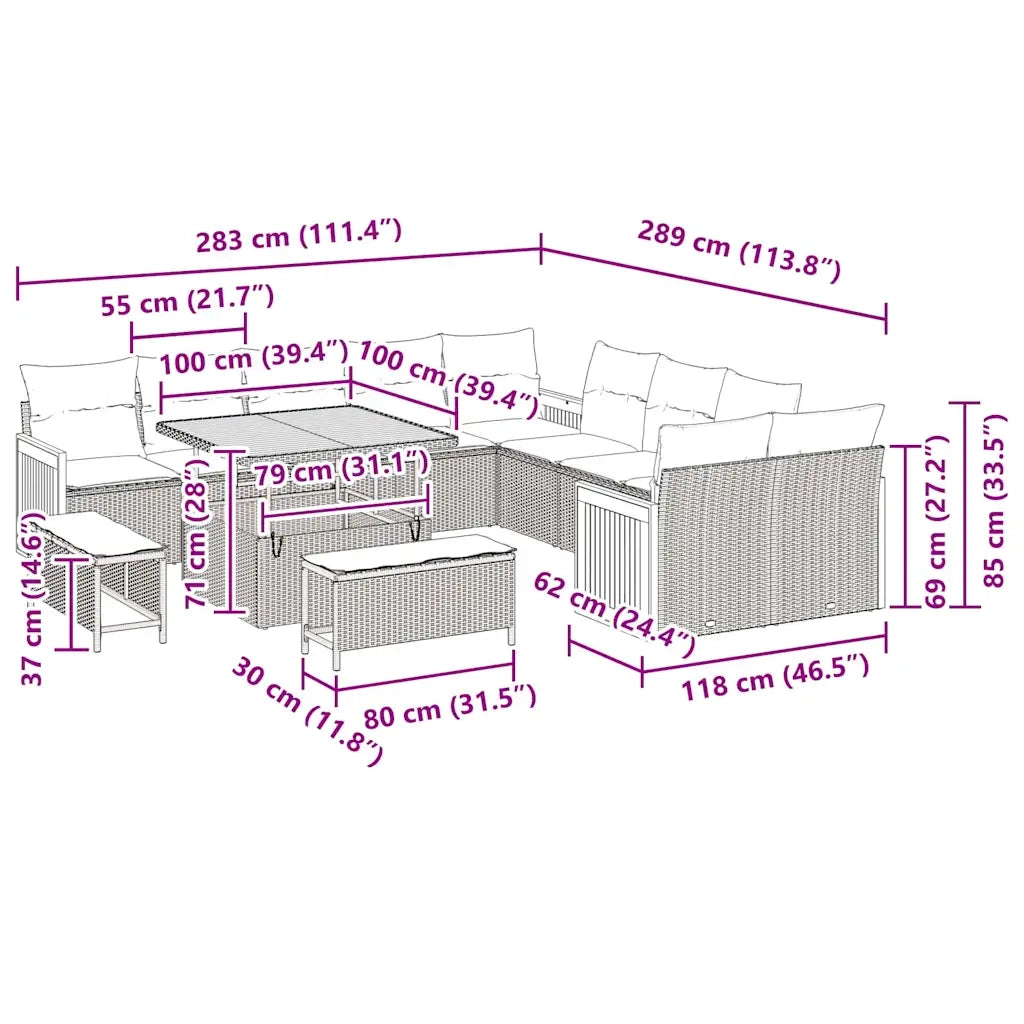 Set Divano da Giardino con cuscino 13 pcs Beige e Grigio Chiaro