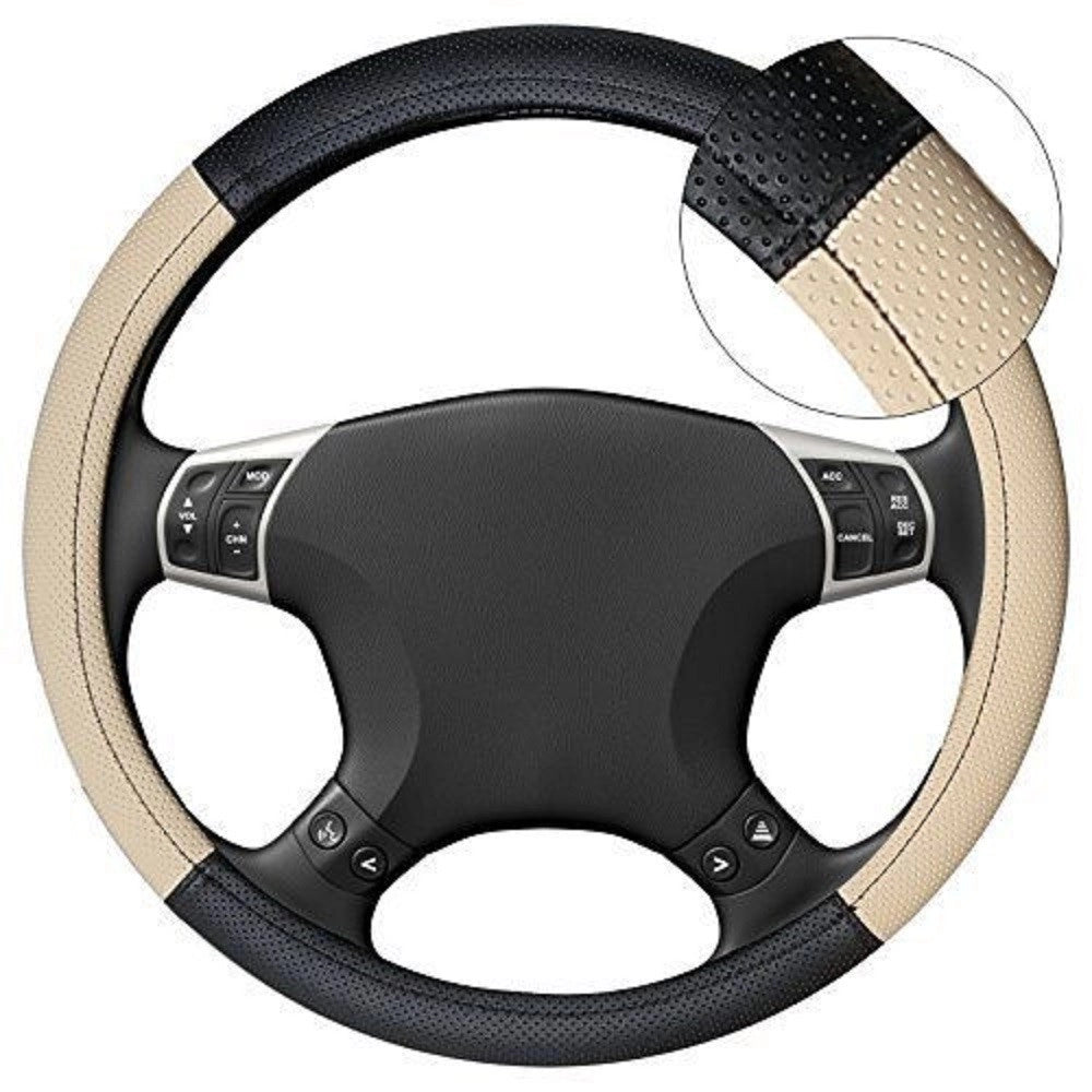 Trade Shop - Coprivolante Copri Volante Diametro 38 Presa Comfort Auto Nero Beige -