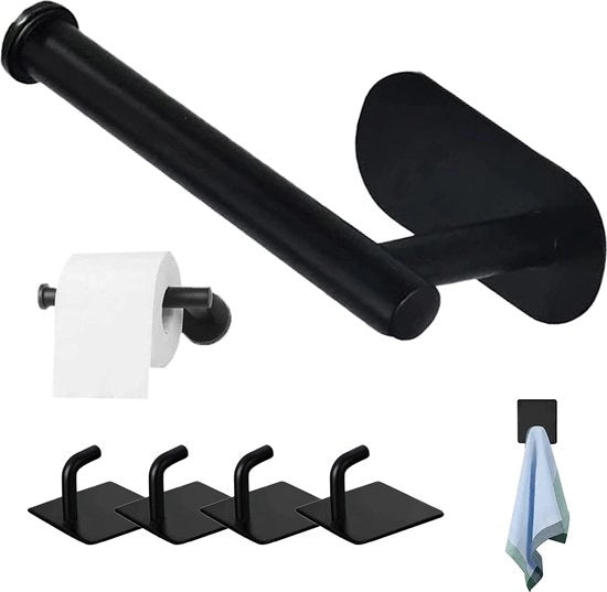Sistema di appendi asciugamani e carta igienica + 4 appendi asciugamani, appendi carta igienica, appendi carta da cucina, senza perforazione, adesivi autoattacchi, ideale per la stanza da bagno, il bagno, la cucina, l'ufficio