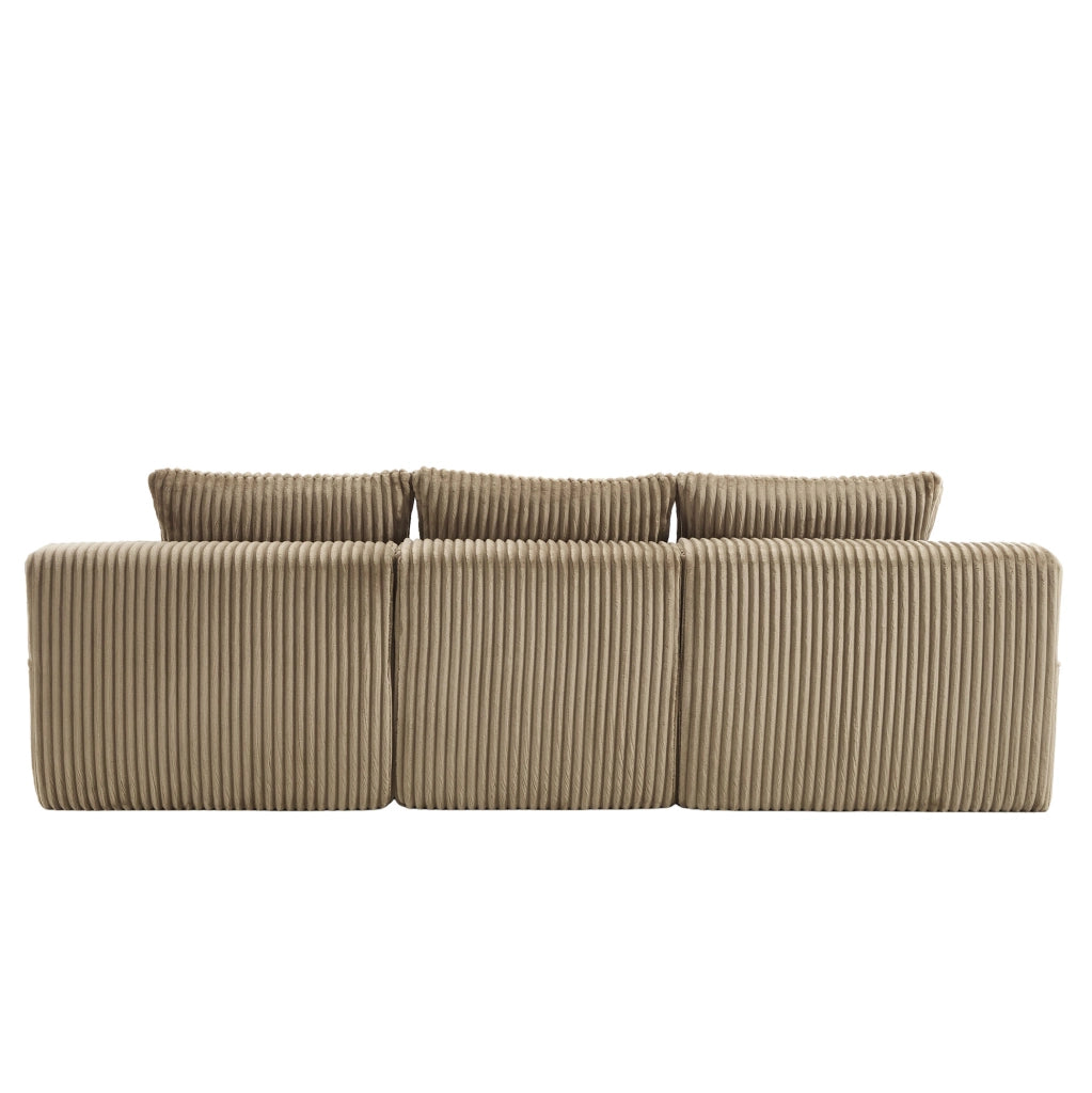 Divano modulare con chaise longue e 2 posti; 257x90-160x62 cm; in corduroy khaki