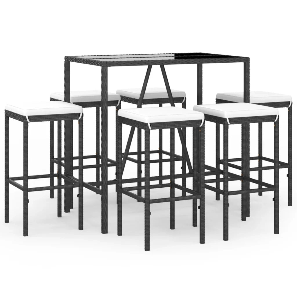 Set Bar da Giardino 7 pz con Cuscini in Polyrattan Nero 3187635