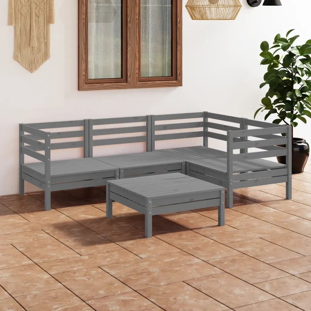 Set Divani da Giardino 5 pz in Legno Massello di Pino Grigio cod mxl 36552