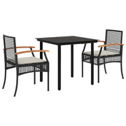 Set da Pranzo da Giardino 3 pz | Set Salotto da Giardino con Cuscini Nero in Polyrattan