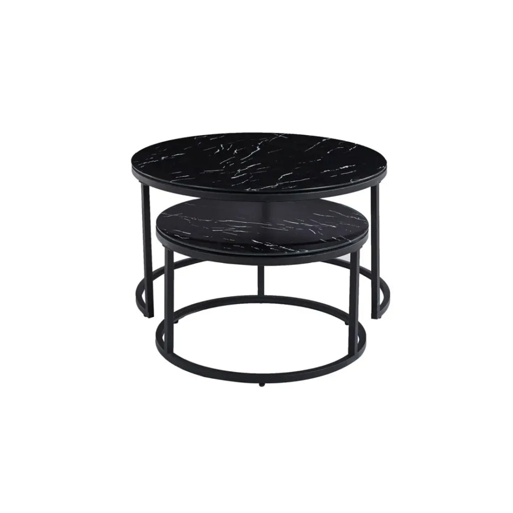 Tavolino basso nidificato MANHATTAN – Effetto marmo nero e metallo – Design chic