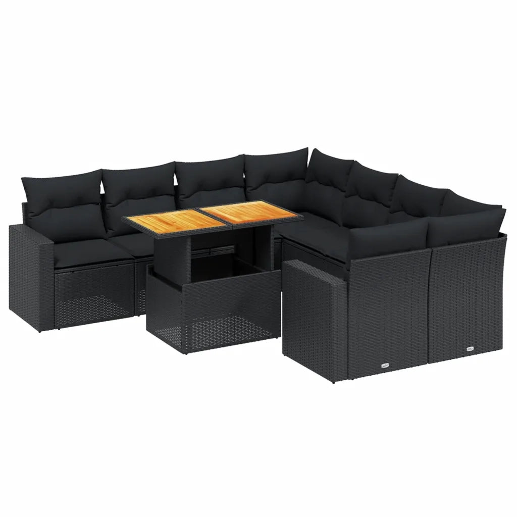 Set Divani da Giardino 9 pz con Cuscini Nero in Polyrattancod mxl 90356