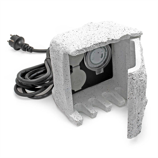 Presa multipla con timer, effetto pietra, Multipresa per esterno con 2 prese, protezione IP44