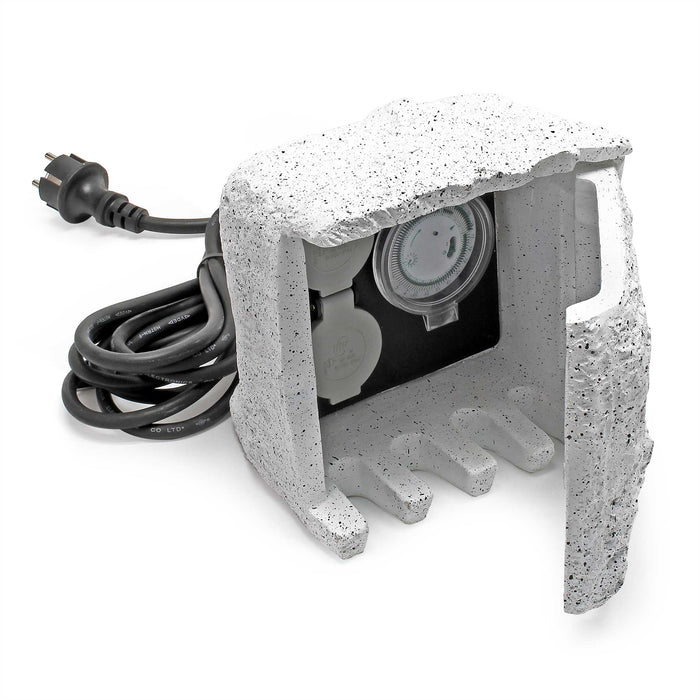 Presa multipla con timer, effetto pietra, Multipresa per esterno con 2 prese, protezione IP44