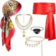 Set di accessori per costume da pirata - Foulard/Serpente - Collana/Cinturone - Occhialino - Stile vintage/Satino - Completo look pirata - Outfit pirata