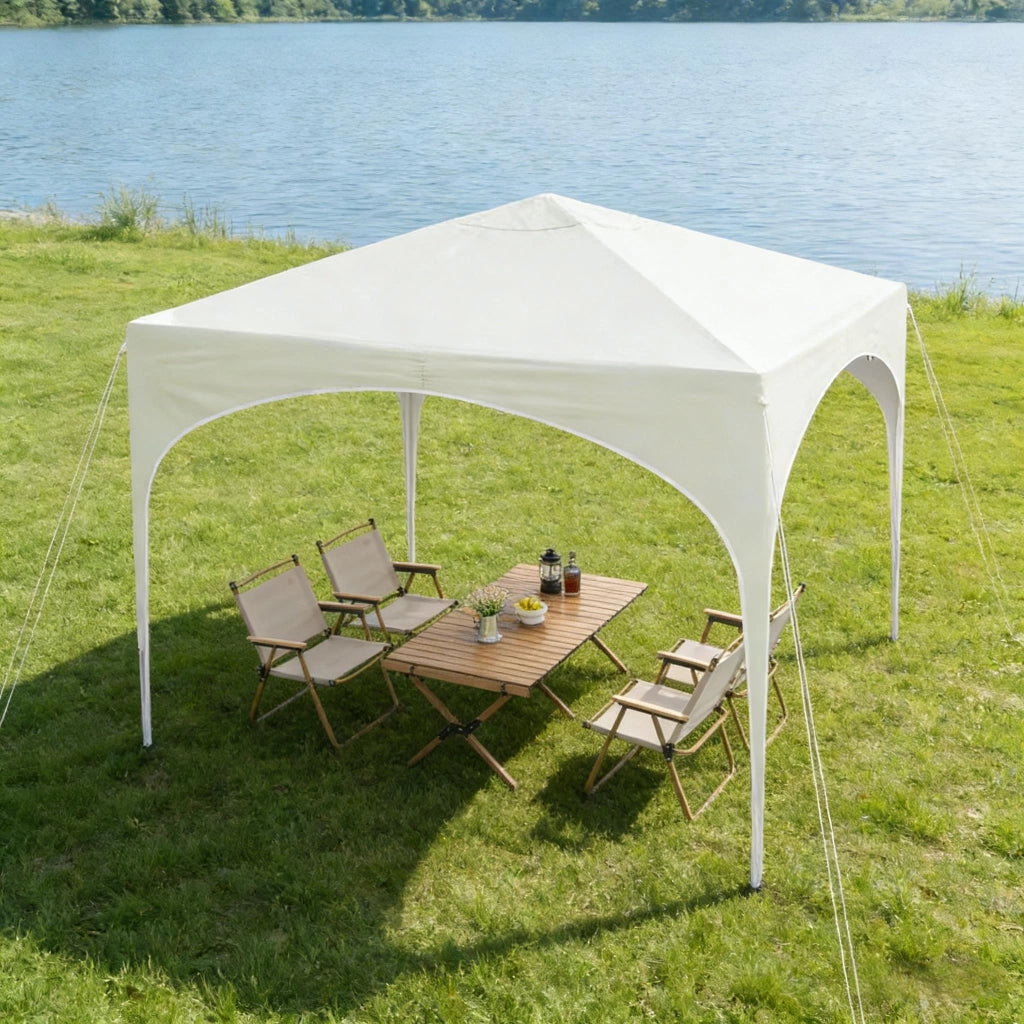 Gazebo da giardino pieghevole con altezza regolabile e copertura impermeabile anti UV in metallo beige
