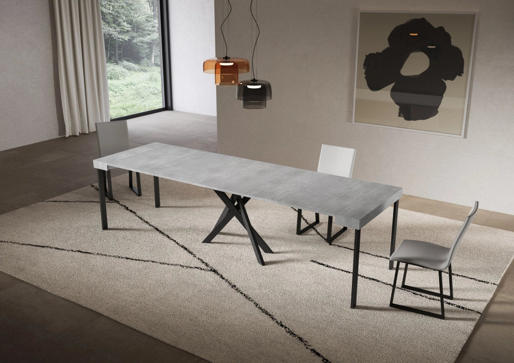 Consolle Allungabile 90-300x40x77 cm Saki Cemento Gambe Antracite