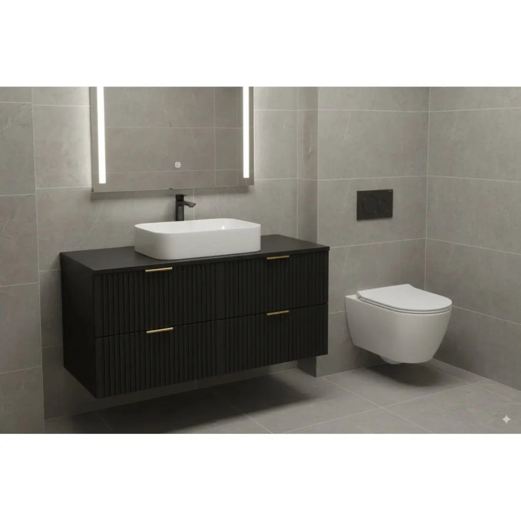Grande mobile sotto lavabo NOXERA 120 cm – Nero opaco – 4 cassetti + piano per lavabo