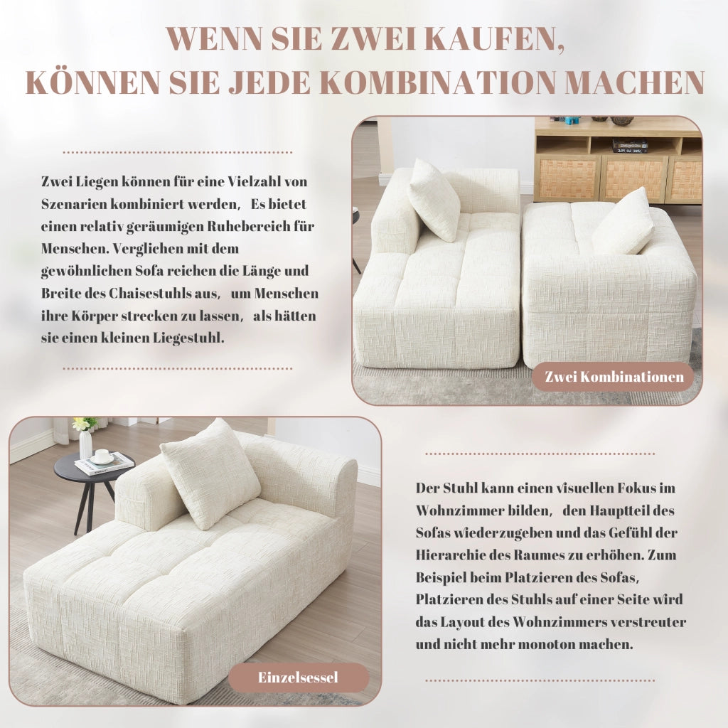 DIVANO Chaise Longue 158x90x60 cm Chenille Beige con cuscino