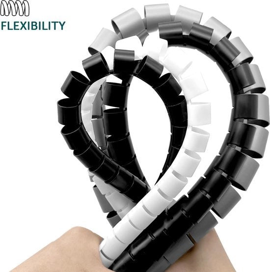 Cavo a spirale per la gestione dei cavi, 3m/9.8ft, con clip di guida del cavo e protezione per cavi flessibili, diametri 16mm e 22mm, tubo organizzatore per cavi per TV, PC e casa, bianco.