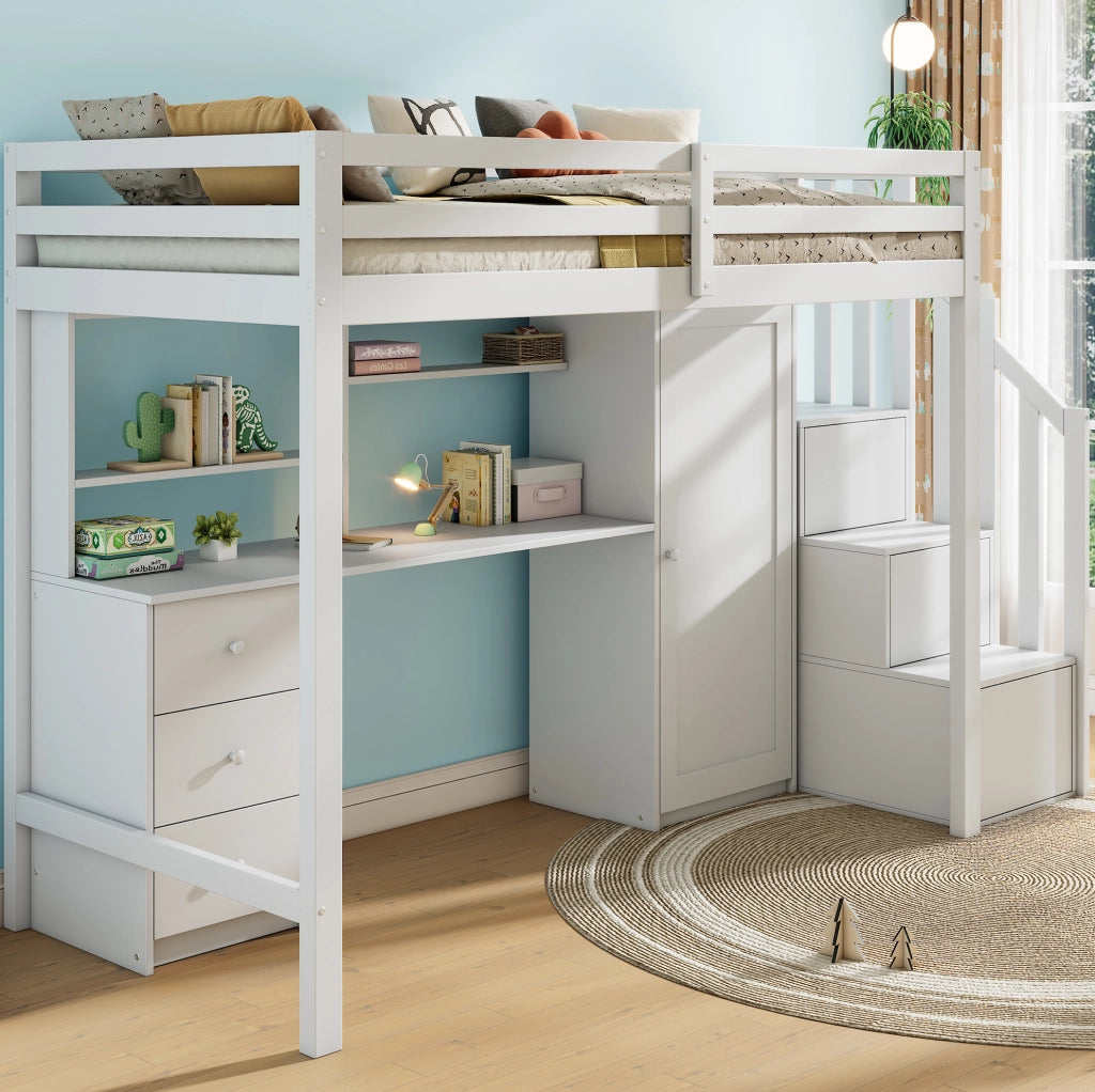 Letto a castello 90x200 cm con scrivania e armadio bianco