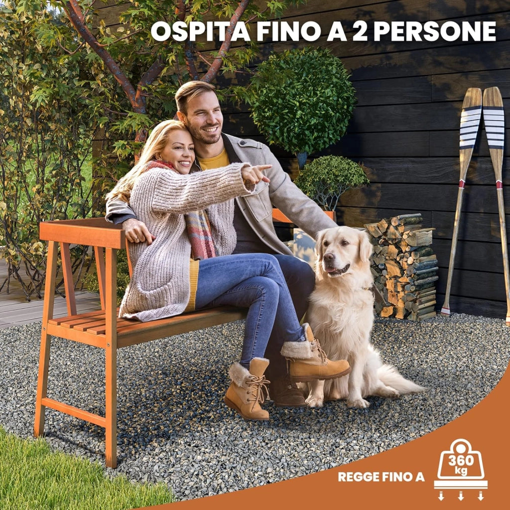 Panchina da Esterno in Legno di Acacia, Panchina da Giardino 2 Posti con Schienale, Braccioli e Seduta a Doghe, Panca per Balcone, Giardino e Parco, 110 x 46 x 72 cm, Portata 360 kg