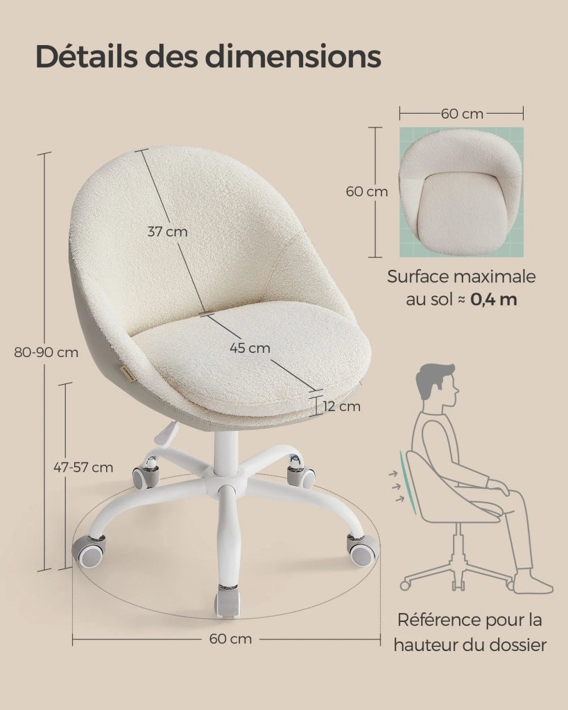 Sedia da ufficio girevole seduta comoda imbottitura in schiuma altezza regolabile per ufficio camera da letto sala riunioni beige 12_0004874