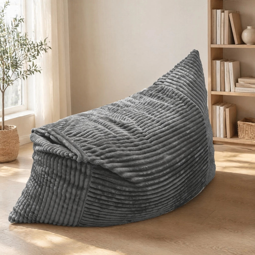 Poltrona pouf convertibile - 3 in 1 con funzione sedia; divano e letto - in corduroy - grigio chiaro