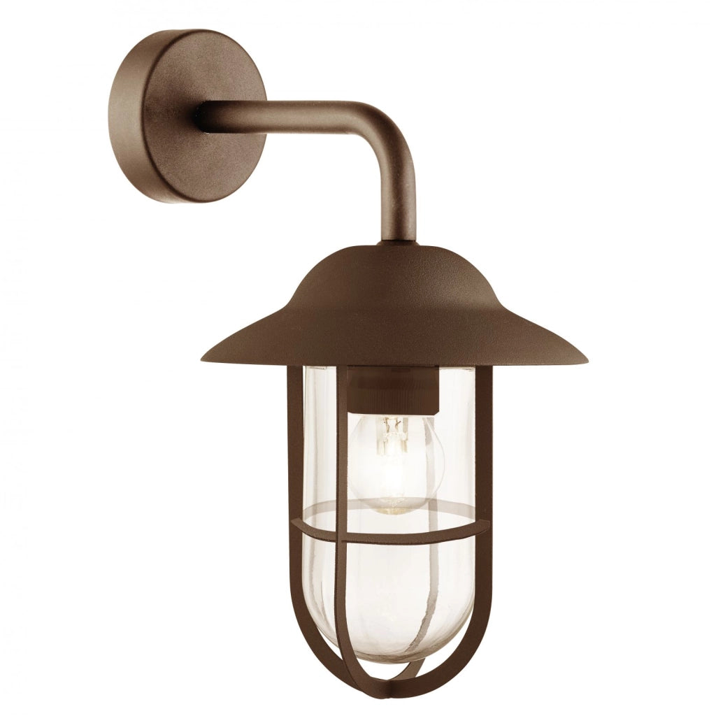 Lampada da parete per esterni Toronto - Metallo marrone rustico e vetro trasparente