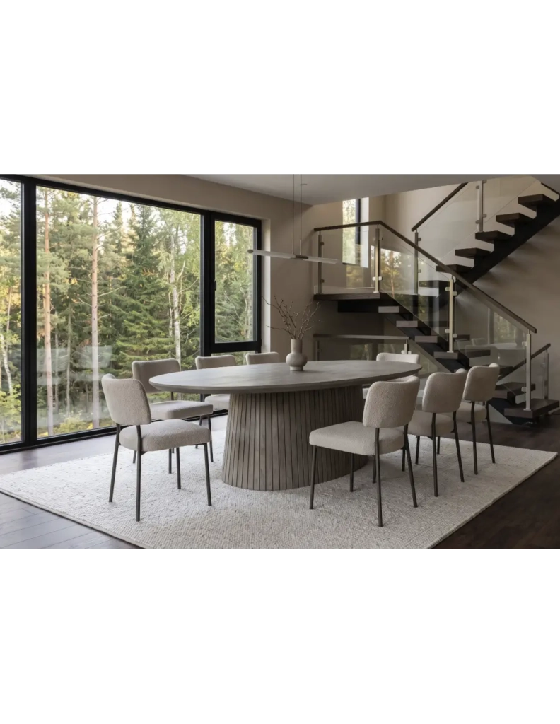 Tavolo da pranzo ovale ORINO 220 cm in legno massello di mango grigio con piede centrale scanalato – 10 posti