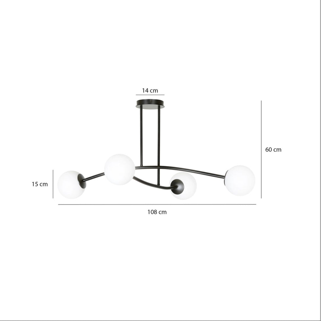 Plafoniera Emibig Halldor in vetro 4xE14 nera 108cm
