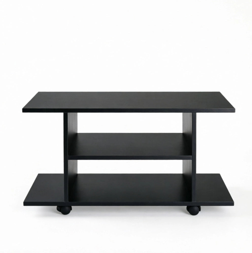 Mobile Porta TV in Truciolato Nero con Ruote e Ripiani Aperti 80x40x40 cm