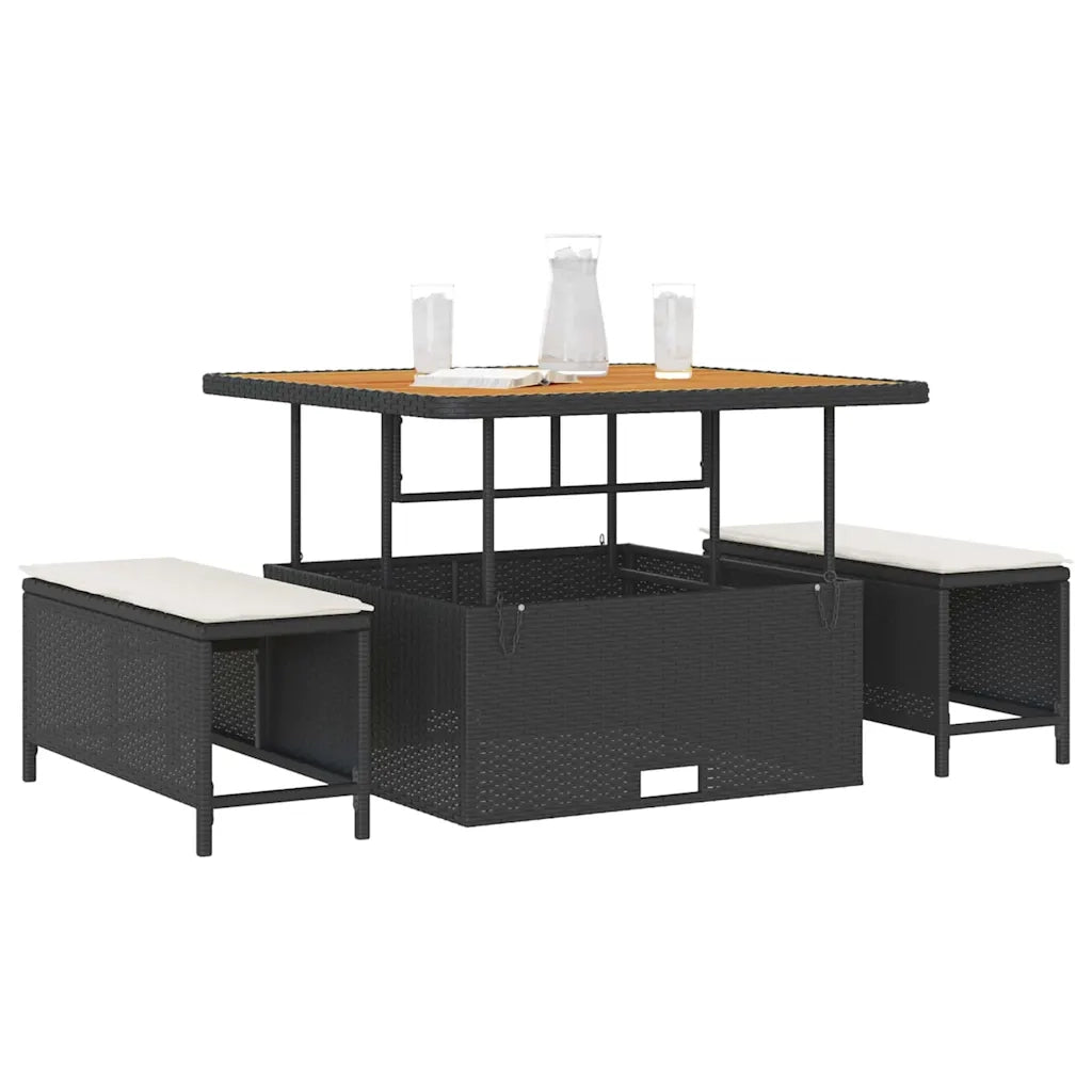 Set da Pranzo per Giardino | Set Salotto da Giardino Nero polyrattan