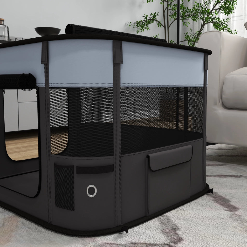 Area giochi pieghevole con finestre in rete e tasche portaoggetti per interni ed esterni in poliestere grigio 74 × 60 × 45 cm