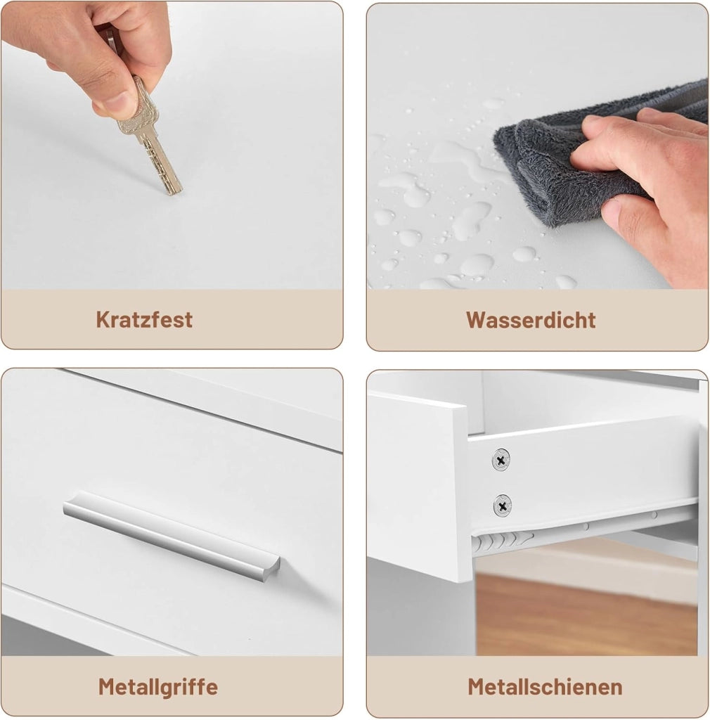 Toilette da trucco con luci, luminosità regolabile, specchio e spina, tavolo da toeletta con 7 cassetti, 3 ripiani, cassettiera moderna, camera da letto, bianco