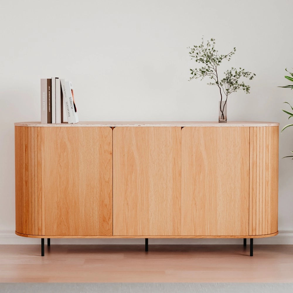 Madia Fabia51A colore rovere oak con top effetto travertino e laterali listellati 160 cm