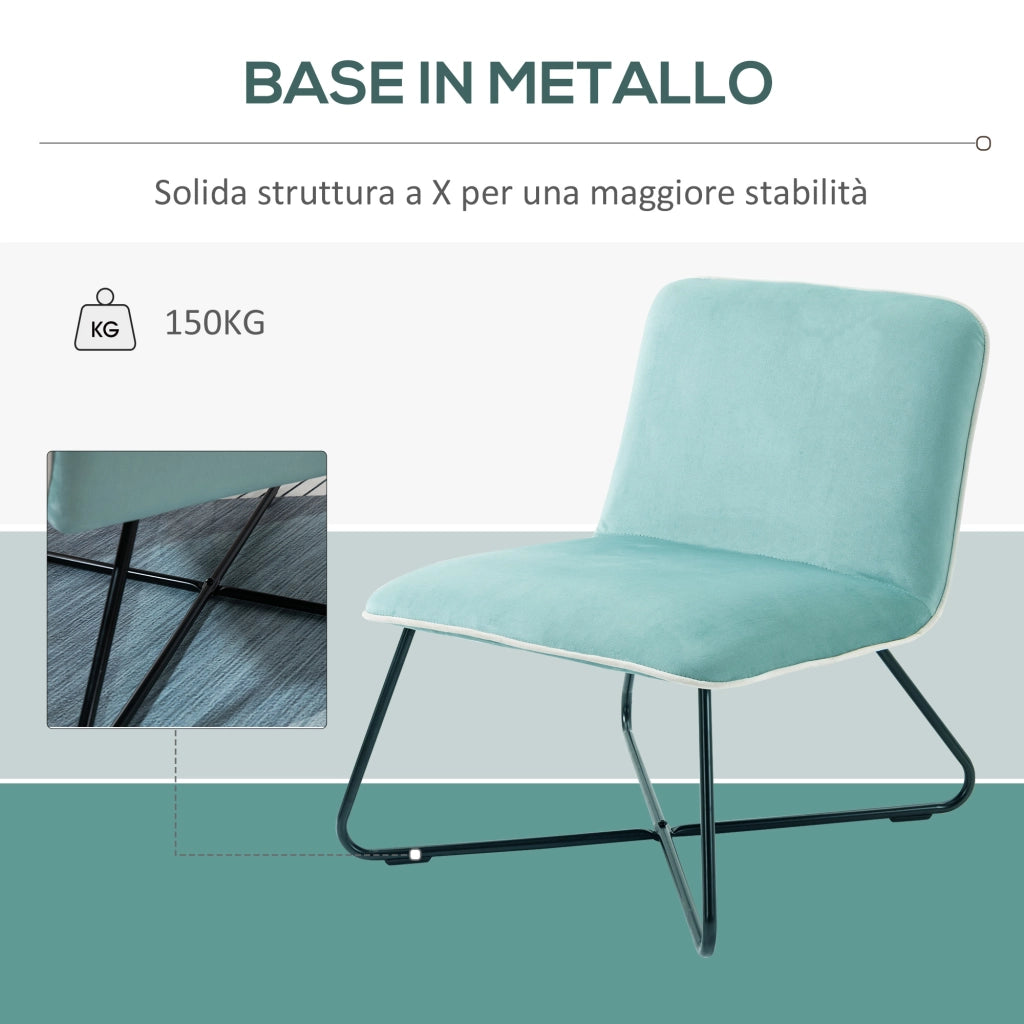 Easycomfort Poltrona in Velluto Stile Nordico Senza Braccioli con Base in Metallo Incrociata, 55x69x68cm, Verde