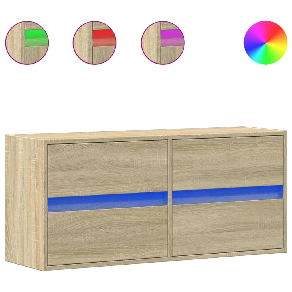 Mobile TV multimediale scaffale TV credenza mobile TV sala da pranzo soggiorno camera da letto a parete con luci LED rovere Sonoma 100 x 31 x 45 cm marrone 02_0028003