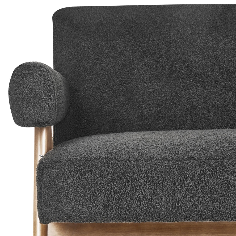Divano a 2 posti Rivestimento in bouclé nero e marrone scuro Design retrò Gambe in legno Soggiorno