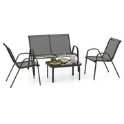 Set da 4 pezzi di mobili per esterni con tavolino in vetro temperato, Set da conversazione all'aperto Grigio-Set mobili da esterno