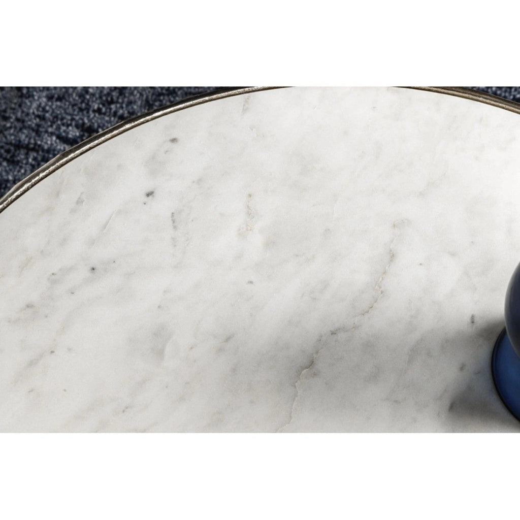 Set di 2 tavolini METRIX argentati con piano in marmo - Tavolini con design a motivo fogliame