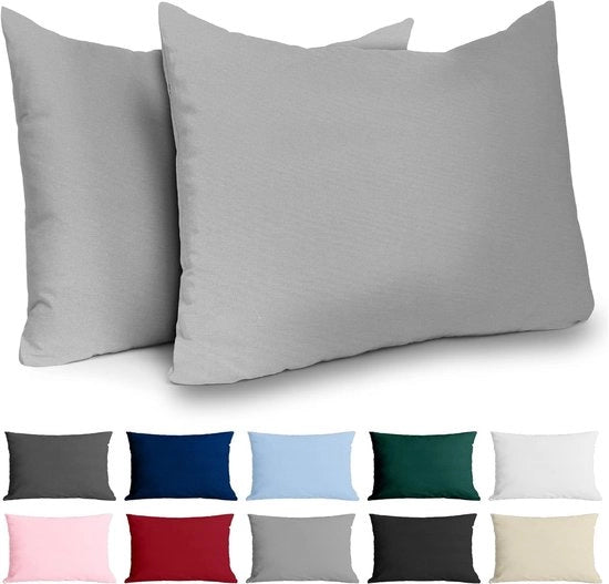 Copri cuscino 40x70 in cotone rinforzato (set da 2) - Grigio chiaro - Tessuto compatto con 57 fili/cm² - Copri cuscino 40 x 70 - Certificato Oeko Tex - Modello: 40x70 - Set di 2