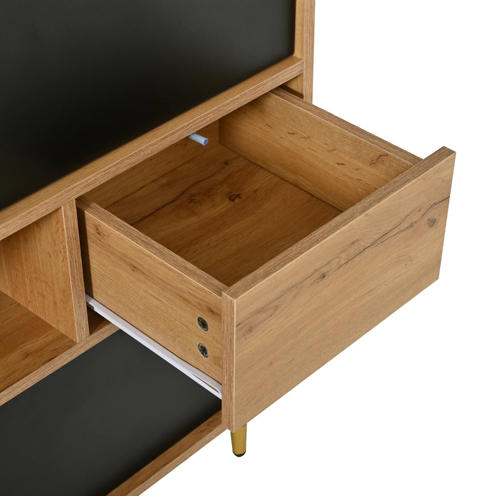 Credenza e madia con 2 cassetti, vano aperto e ante ribaltabili per soggiorno, nero naturale, 140 × 40 × 84,5 cm