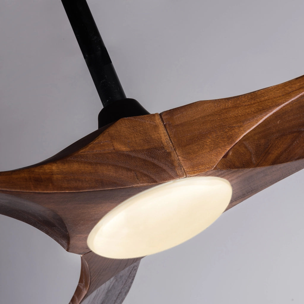 Ventilatore da soffitto 60 pollici con LED dimmerabile e telecomando, legno massello noce e nero