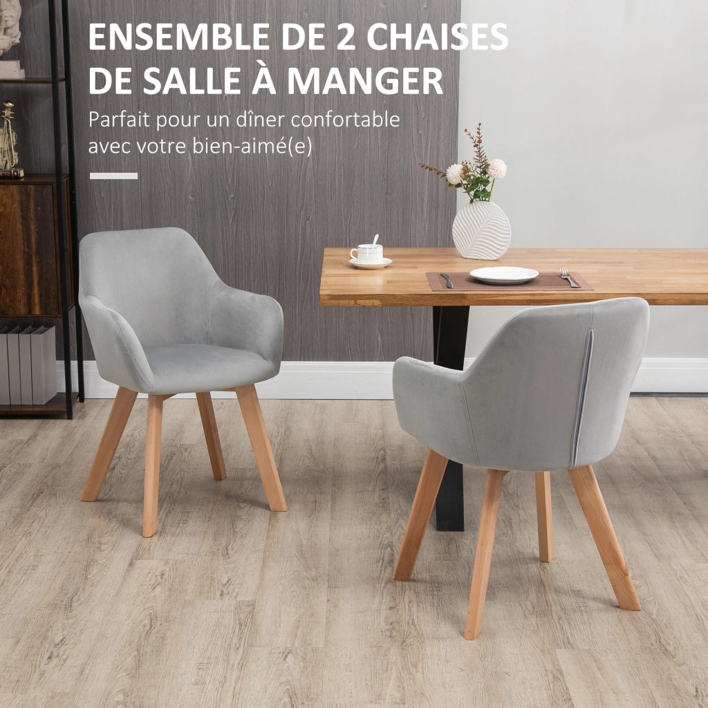 Sedie da pranzo imbottite in tessuto velluto ¨C zephmum ¨C grigio con gambe in legno