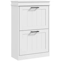 Scarpiera Moderna con 2 Cassetti Ribaltabili per 10 Paia di Scarpe e Ripiano Regolabile, 54x24x82.5cm, Bianco
