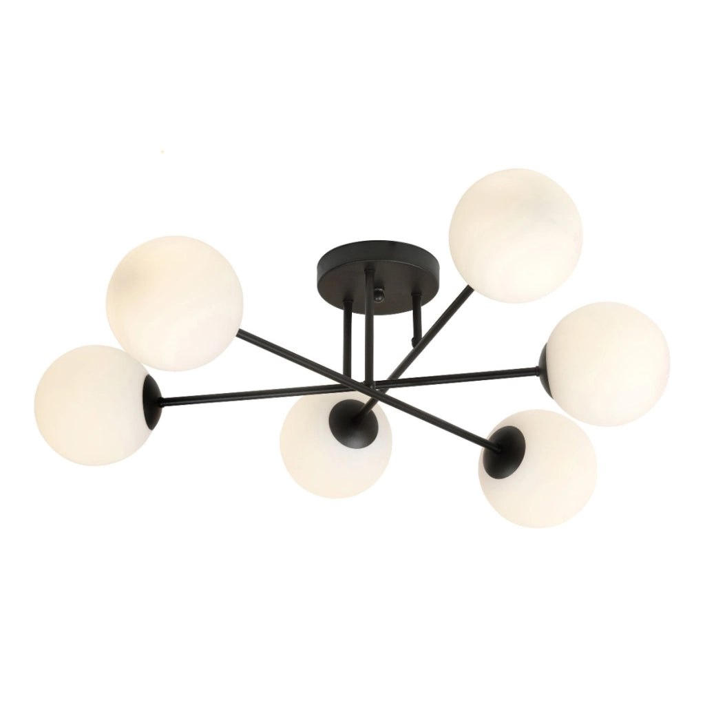 Lampadario Emibig ROMA 6 luci E14 nero con vetri bianchi