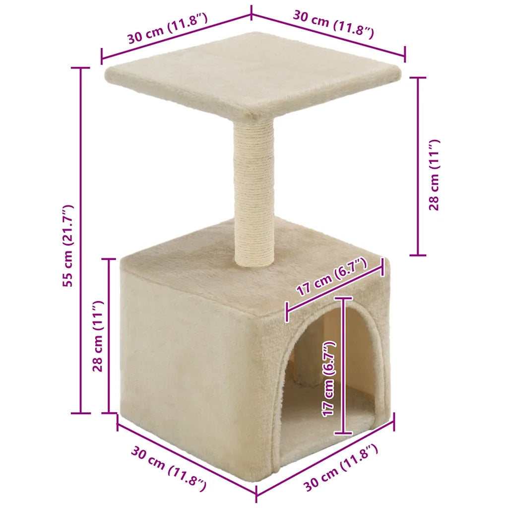 Albero per Gatti con Tiragraffi in Sisal 55 cm Beige CFW4177909