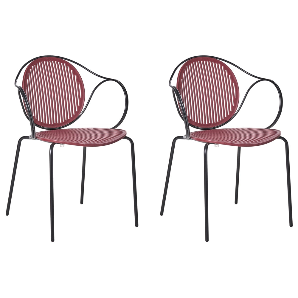 Set di 2 sedie da pranzo imbottite Base in metallo rosso e nero base in metallo design moderno