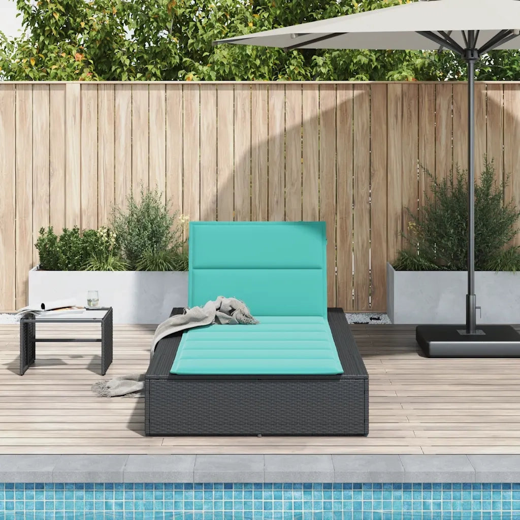 Lettino Prendisole | Sdraio da giardino | Lettino da sole con Cuscino Galleggiante Nero in Polyrattan