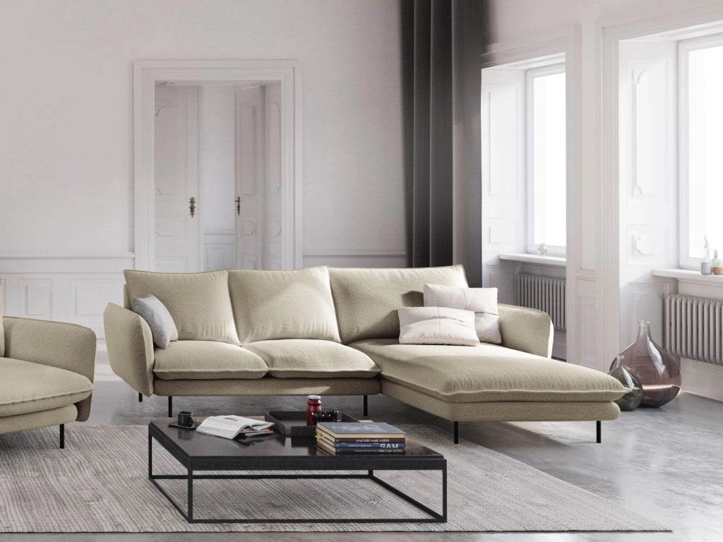 Cosmopolitan Design - Divano angolare destro "Vienna" 5 posti in tessuto strutturato beige 