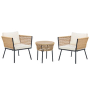 Set Bistro Naturale Off-White PE Rattan Cuscini staccabili Tavolino da Caffè Giardino Esterno