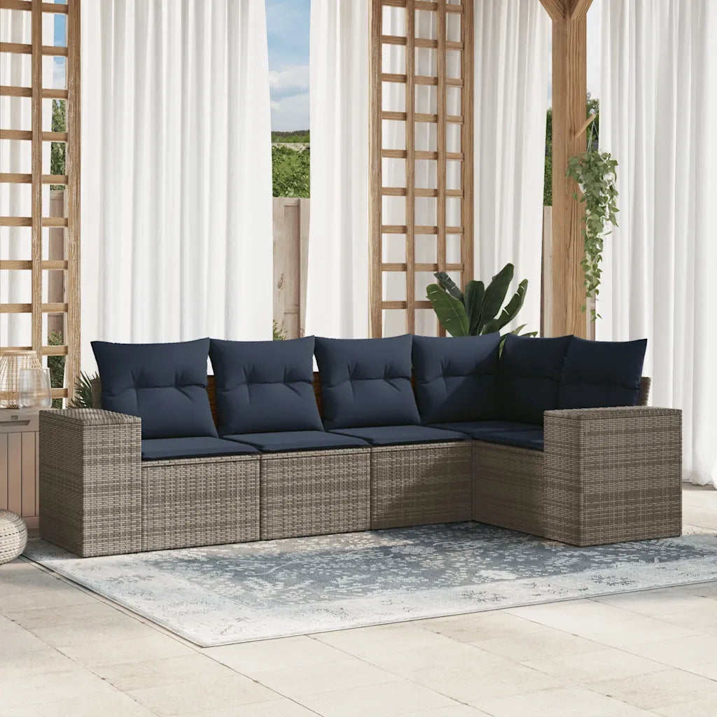 Salotto da Giardino-Set Divani da Giardino 5 pz con Cuscini Grigio in Polyrattan 905912