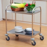 Carrello Cucina 2 Ripiani, Carrello con Ruote Portatutto, Carrello Portavivande in Acciaio Inox, 80x45x82cm, Argento