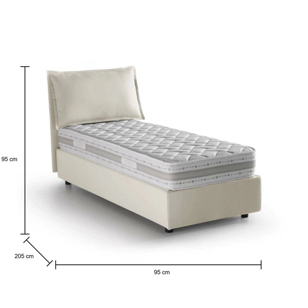 Letto singolo Armaduk, Letto contenitore con rivestimento in tessuto, Made in Italy, Apertura frontale, con materasso cm 80x190 incluso, Beige