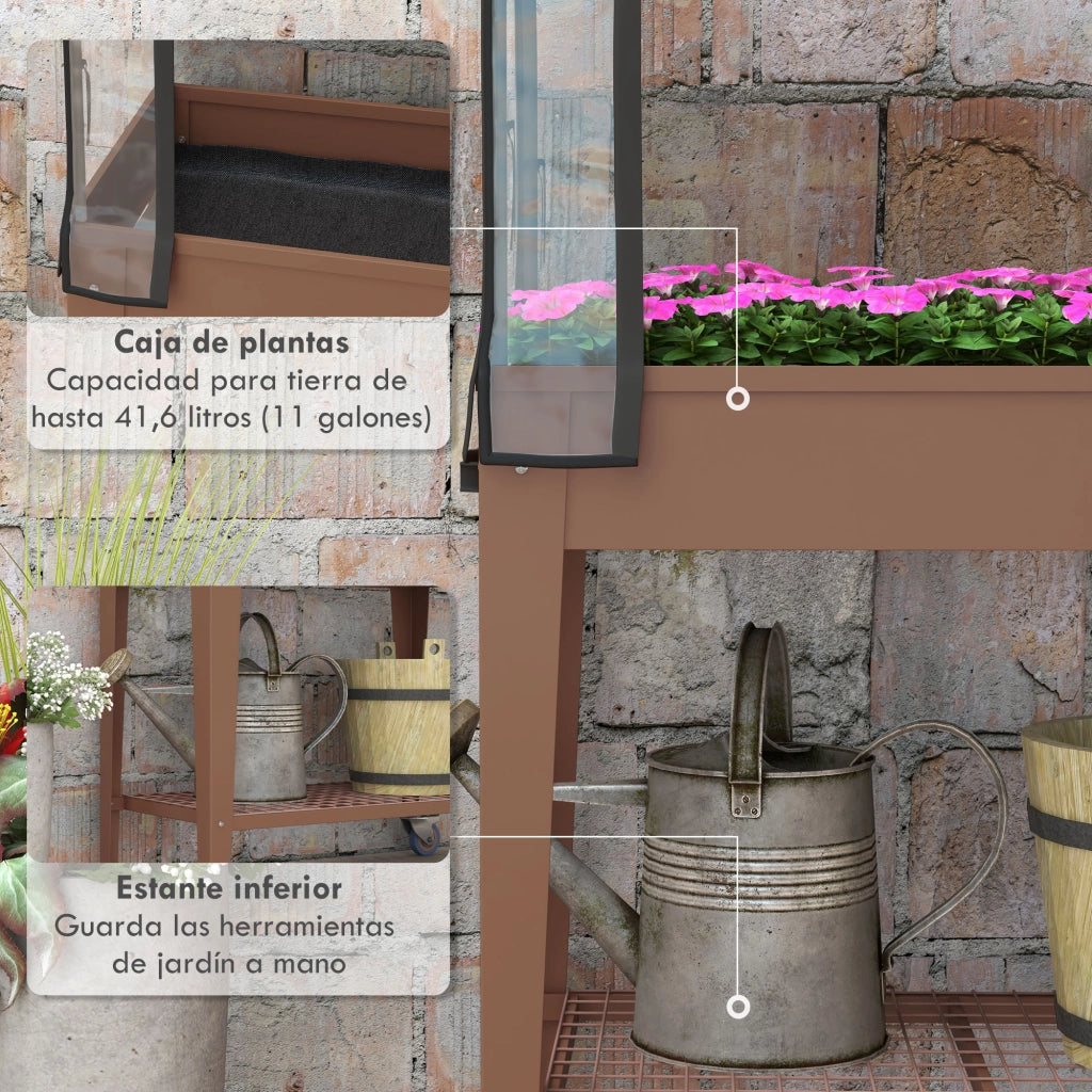 Letto da Giardino Urbano 80x40x120 cm con Cubierta de Invernadero ¨C zephmum ¨C Marrone