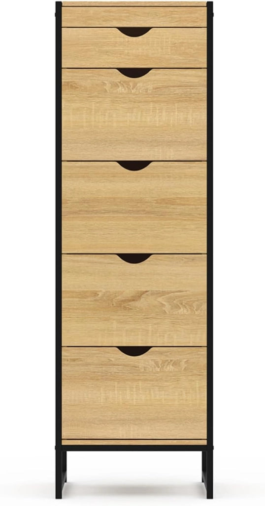 DETROIT Cómoda 5 cajones + 1 espejo 40 cm mueble recibidor de diseño industrial